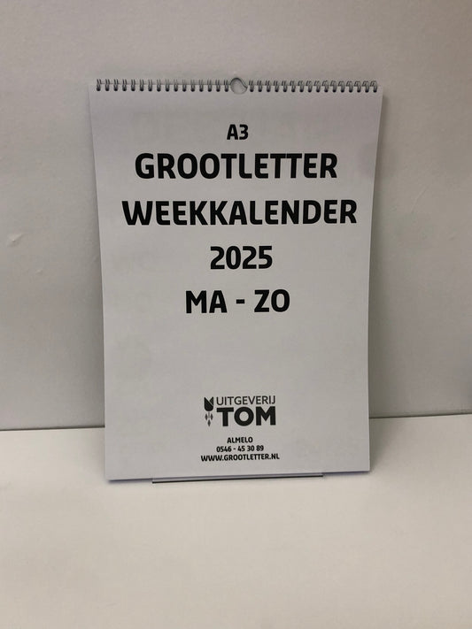 A3 Grootletter Weekkalender 2026 Maandag - Zondag indeling
