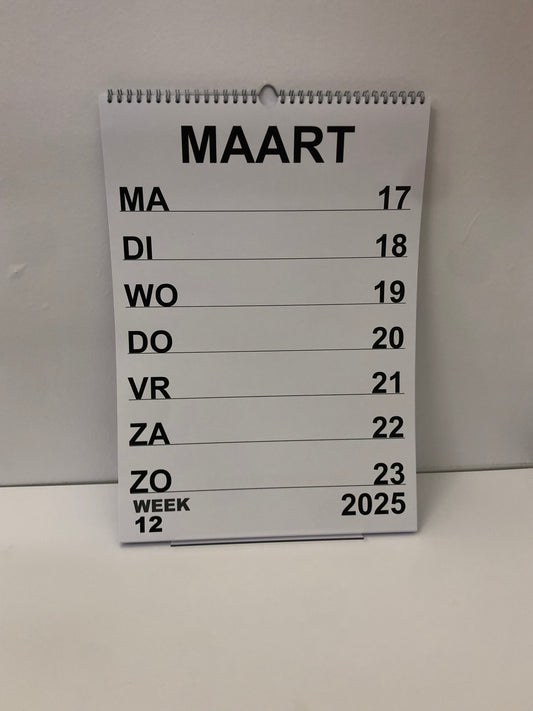 A3 Grootletter Weekkalender 2026 Maandag - Zondag indeling
