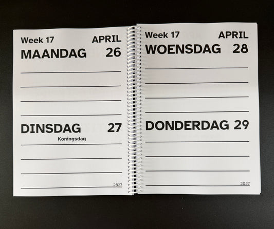 A4 Grootletter AGENDA 2027 / 2026 - 2 dagen per pagina