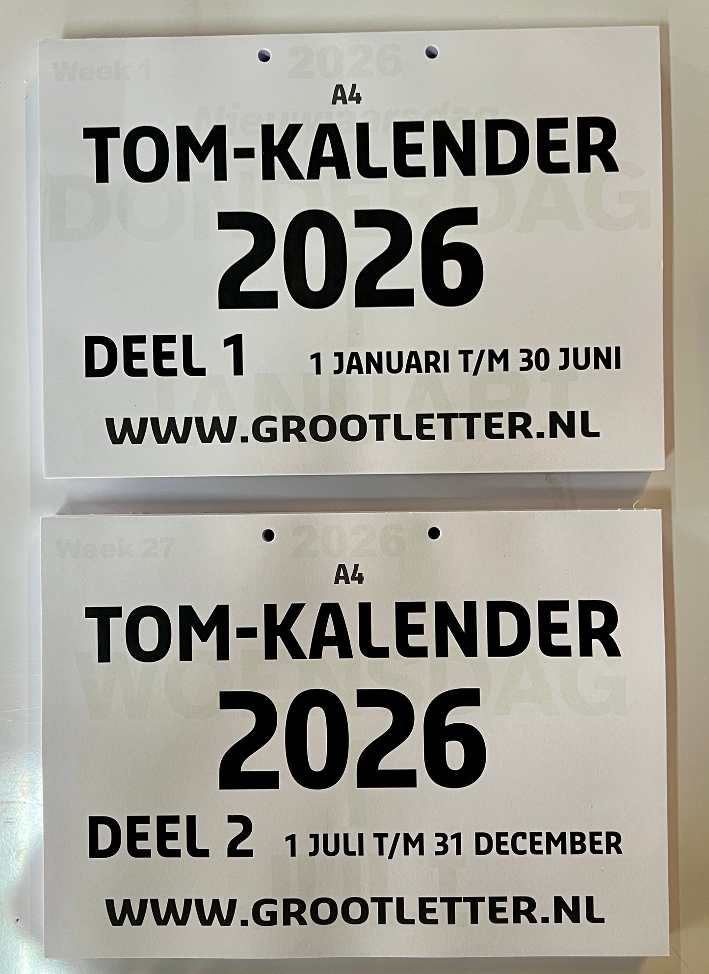 A4 TOM kalender met grote letters en cijfers