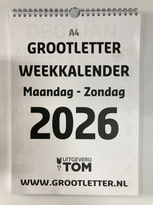 A4 Grootletter Weekkalender Maandag - Zondag 2026