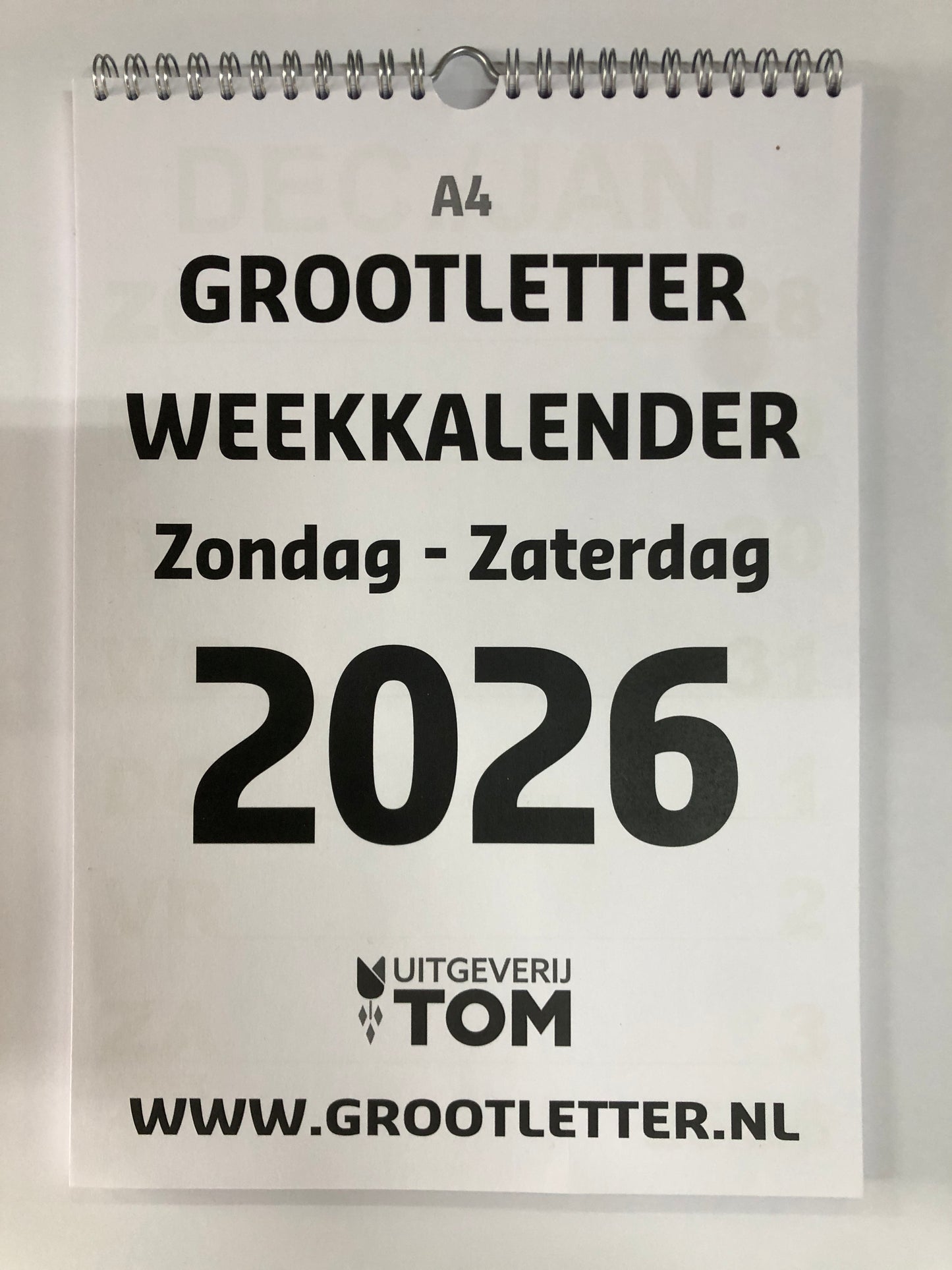 A4 Grootletter Weekkalender Zondag - Zaterdag 2025 en 2026