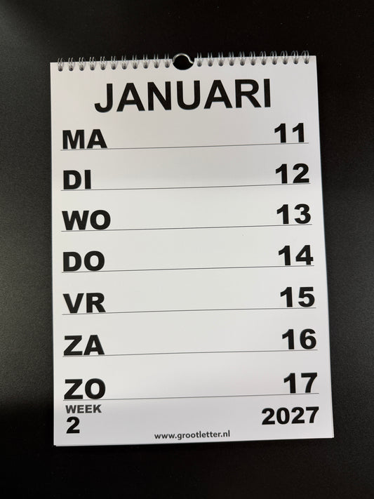 A3 Grootletter Weekkalender Maandag - Zondag indeling