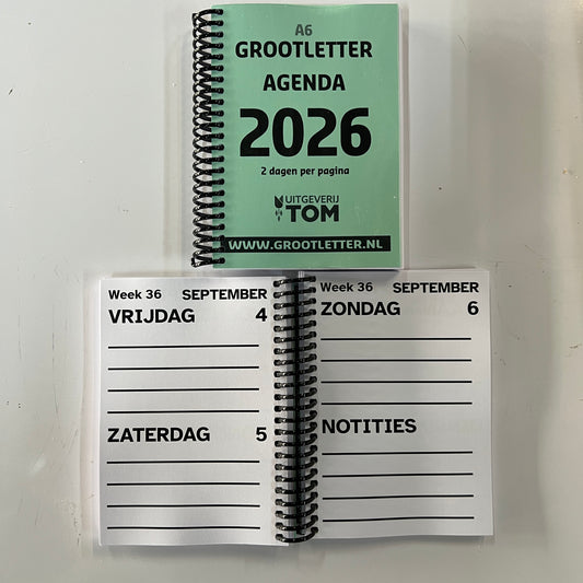 A6 Grootletter AGENDA 2026 - 2 dagen per pagina