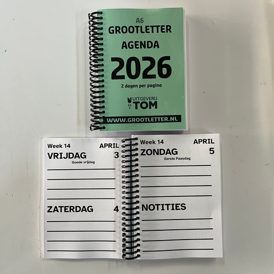A6 Grootletter AGENDA 2026 - 2 dagen per pagina