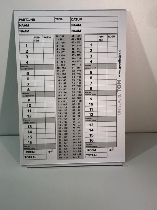 Klaverjas extra groot formaat scoreblok