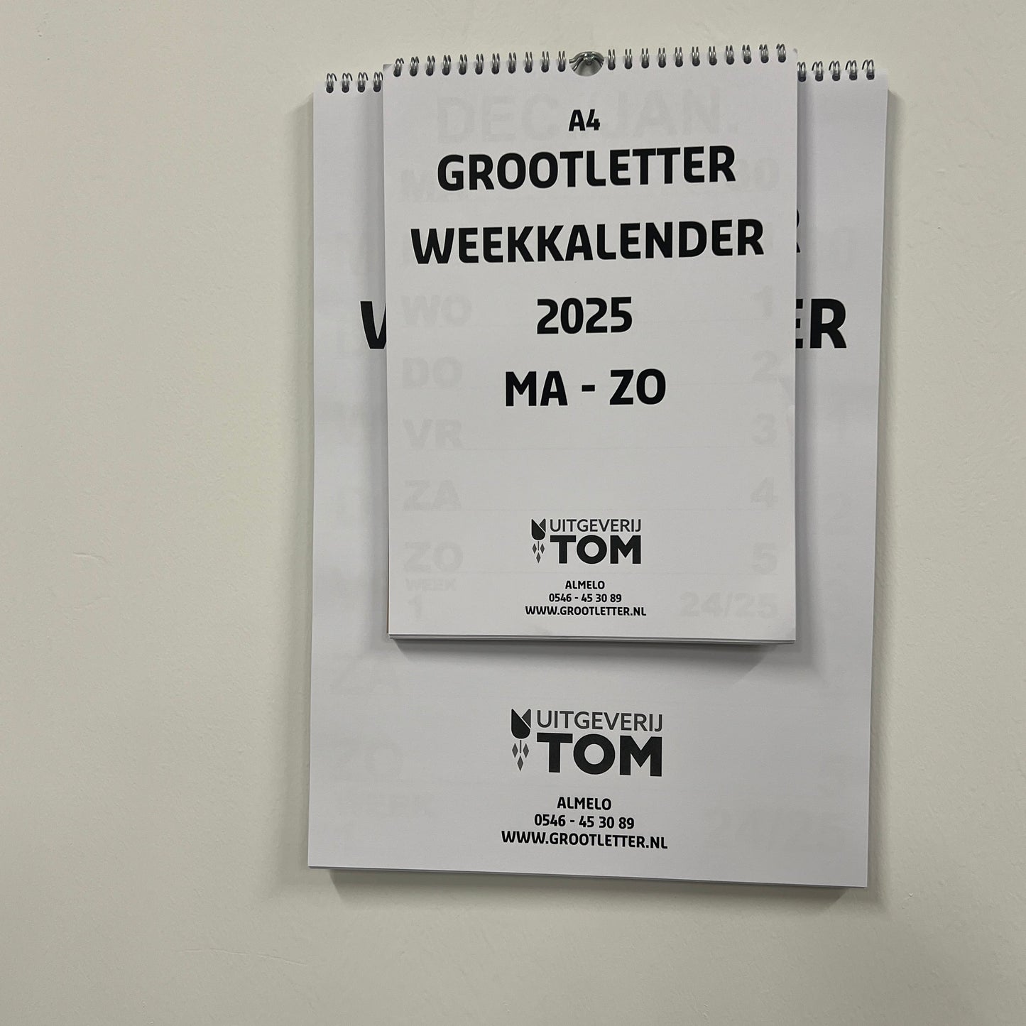 A4 Grootletter Weekkalender Maandag - Zondag 2025 en 2026