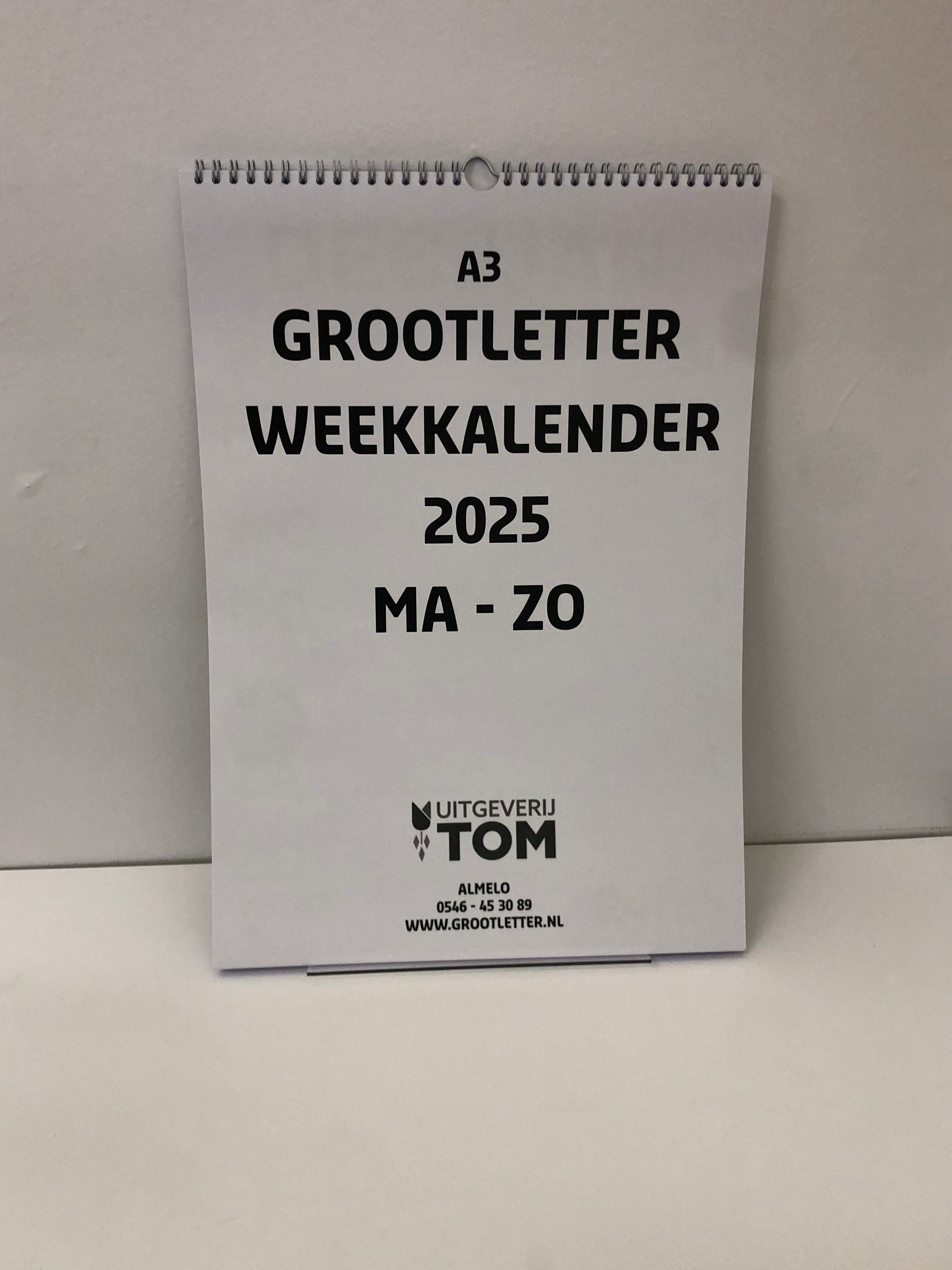Grootletter weekkalender met grote letters en cijfers