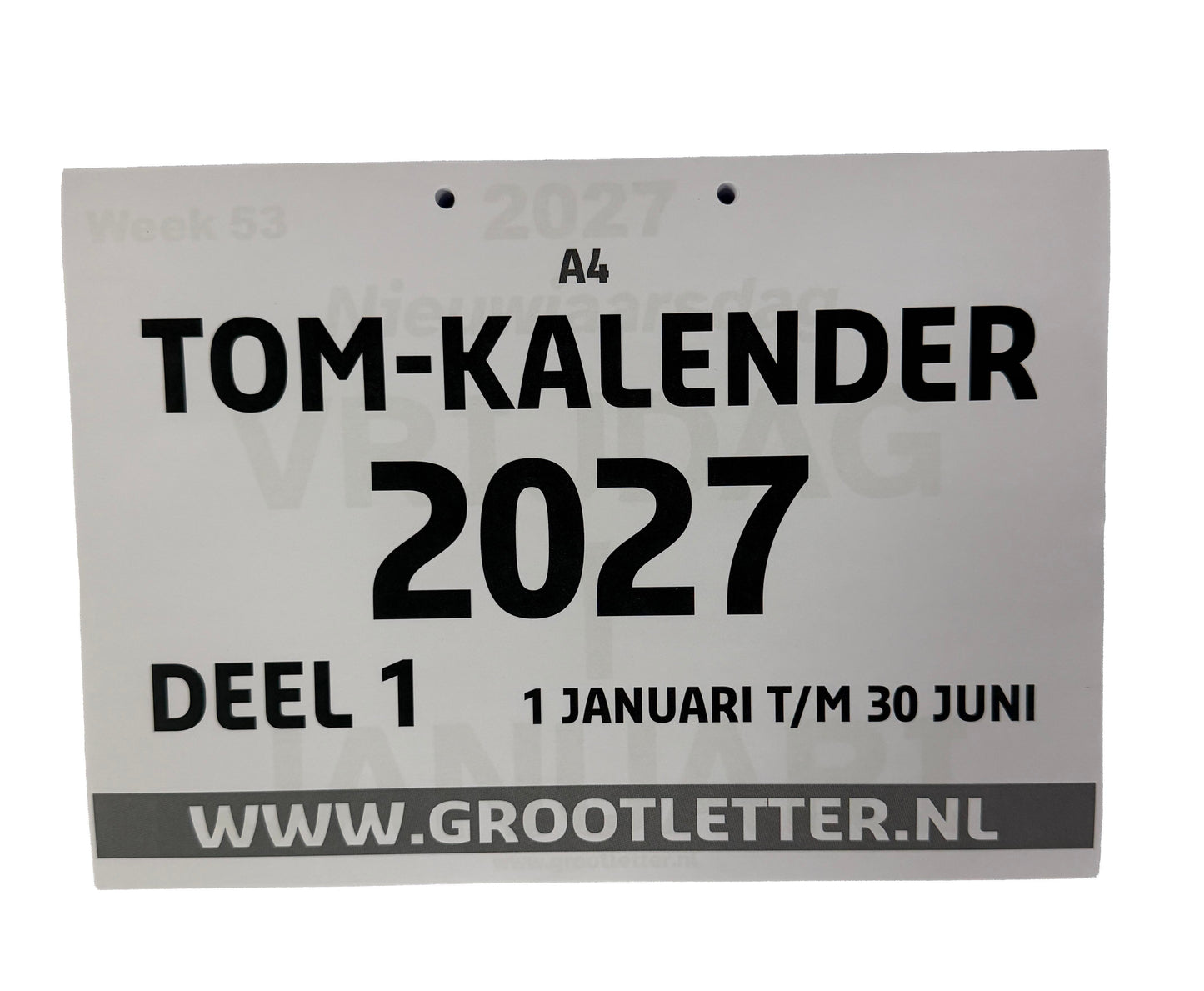 A4 TOM kalender met grote letters en cijfers 2026 / 2027