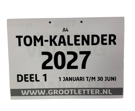 A4 TOM kalender met grote letters en cijfers 2026 / 2027