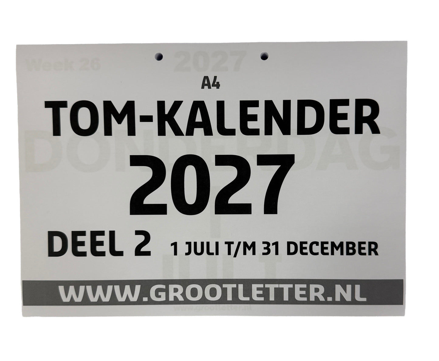 A4 TOM kalender met grote letters en cijfers 2026 / 2027
