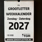 A4 Grootletter Weekkalender 2027 Zondag - Zaterdag