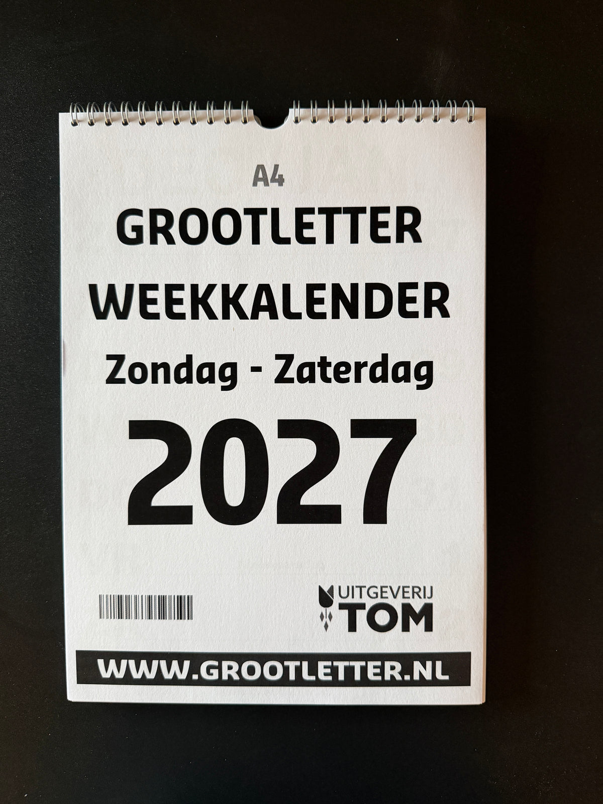 A4 Grootletter Weekkalender 2027 Zondag - Zaterdag