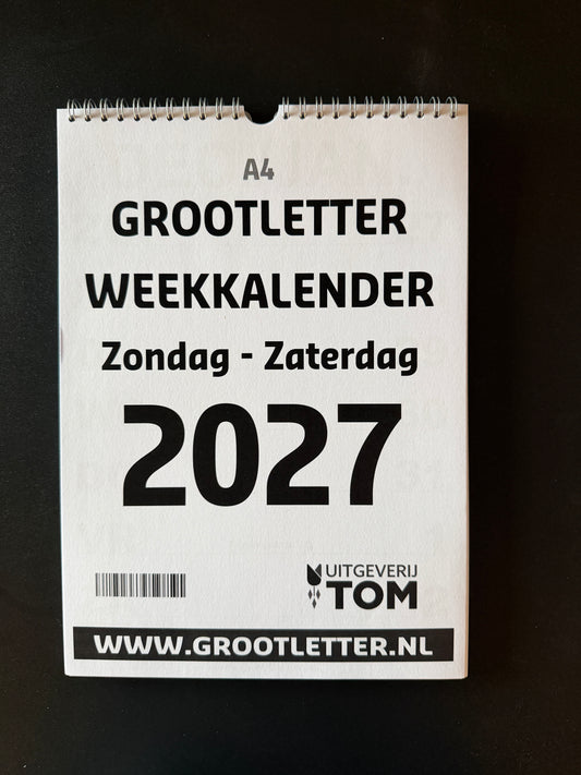 A4 Grootletter Weekkalender 2027 Zondag - Zaterdag