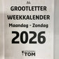 A4 Grootletter Weekkalender Maandag - Zondag 2025 en 2026
