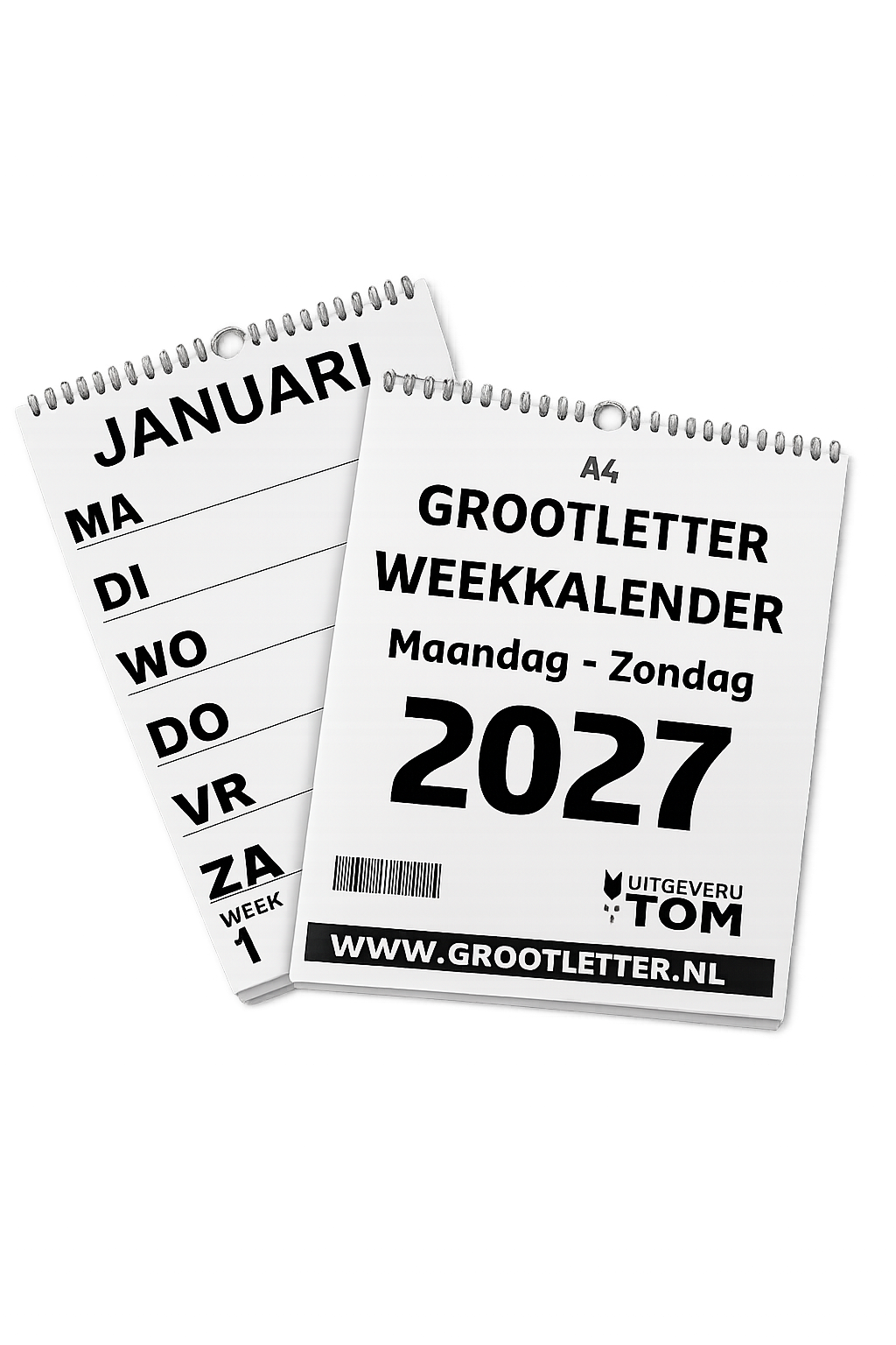 A4 Grootletter Weekkalender Maandag - Zondag 2027