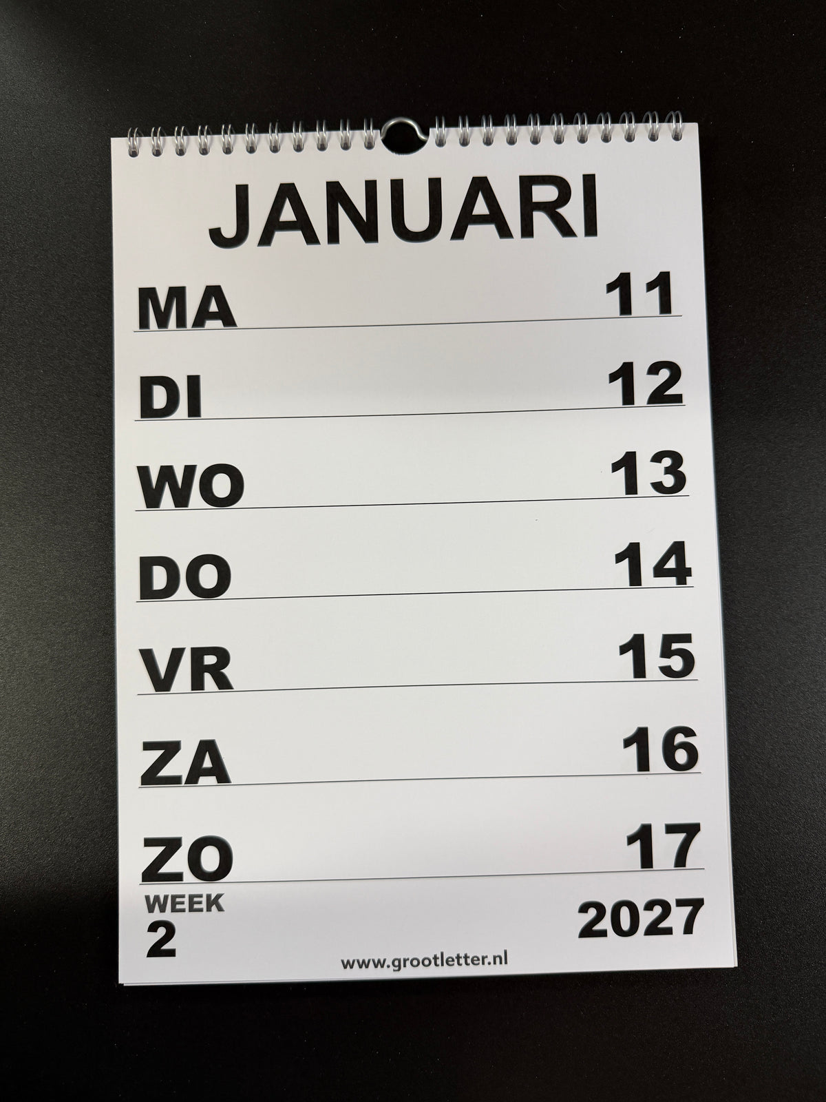 A3 Grootletter Weekkalender Maandag - Zondag indeling