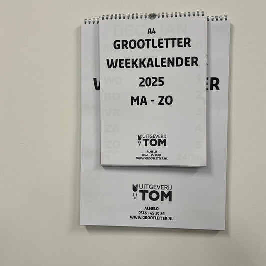 A4 Grootletter Weekkalender Maandag - Zondag 2025 en 2026